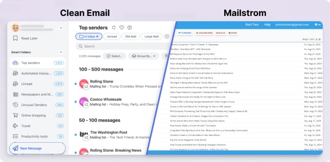 Gemeinsame Funktionen von Clean Email und Mailstrom