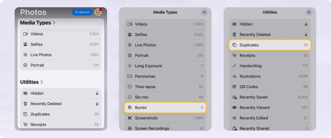 Manage photo bursts