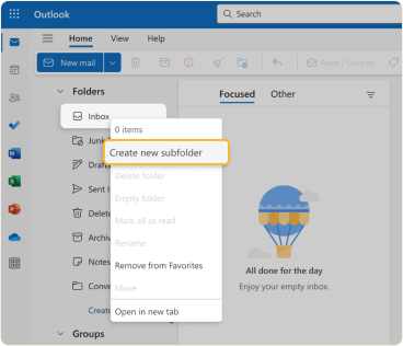 Select Create new subfolder