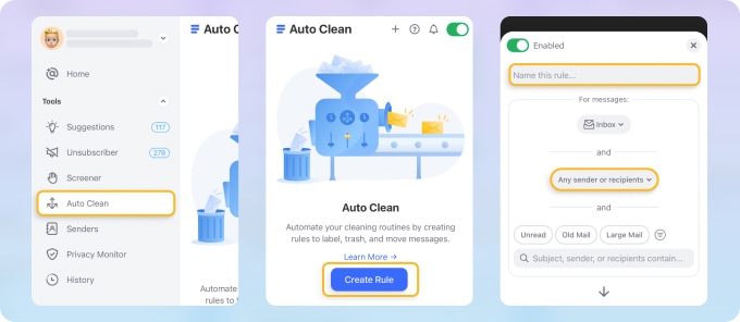 Create Rule in the Clean Email Mobile App
