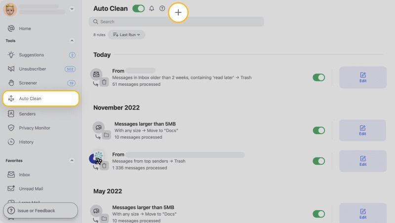 Automatic rules with feature Auto Clean in Clean Email