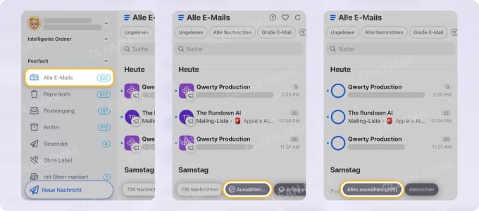 Wählen Sie alle Nachrichten zum Löschen in Clean Email aus
