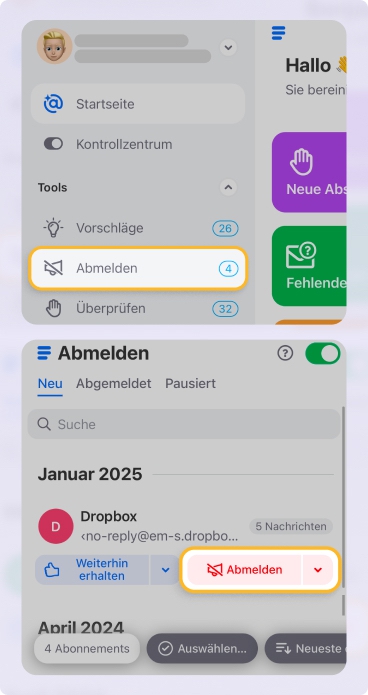 Entfernen Sie unerwünschte Newsletter mit Unsubscriber in Clean Email