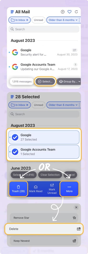 Delete old emails on iPhone with Clean Email