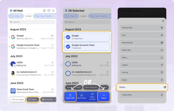 Delete old emails on iPhone with Clean Email