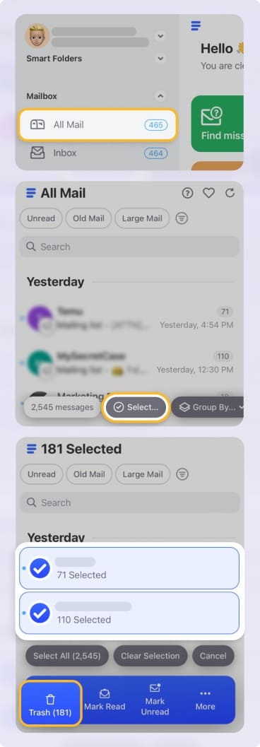 Select Emails in Bulk with Clean Email