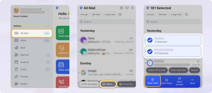 Select Emails in Bulk with Clean Email